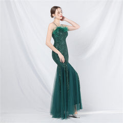 Ostrich Feather Sequined Maxi Dress