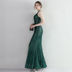 Sequin One-Shoulder Fishtail Maxi Dress