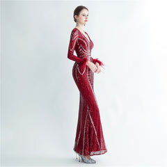 Sequin Feather Maxi Dress