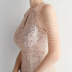 Sequined Halter Fishtail Maxi Dress