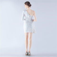 Ostrich Feather One-Shoulder Dress