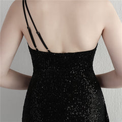 Sequin One-Shoulder Fishtail Maxi Dress