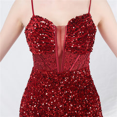 V-Neck Sequin Lace-Up Maxi Dress