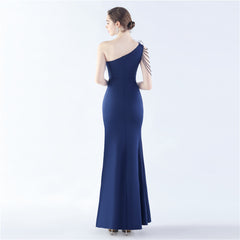 One-Shoulder Feather Maxi Dress
