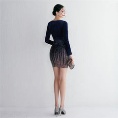 Sequined V-Neck Long-Sleeve Fishtail Dress