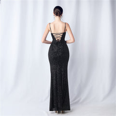 Sequined Side-Slit Maxi Dress