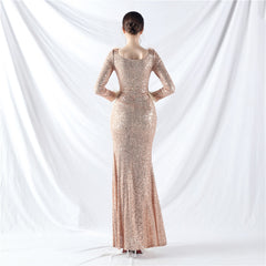 Ostrich Feather Sequin Split Maxi Dress