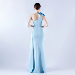 One-Shoulder Beaded Rhinestone Maxi Dress