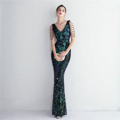 Sequined V-Neck Maxi Dress