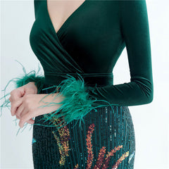 Ostrich Feather Sequined Maxi Dress