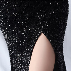 One-Shoulder Beaded Sequin Split Maxi Dress