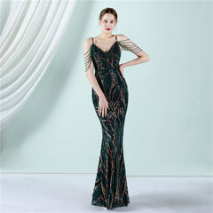 Sequin Lace Fishtail Maxi Dress