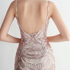 V-Neck Sequin Lace Maxi Dress