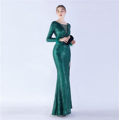 Ostrich Feather Sequin Maxi Dress