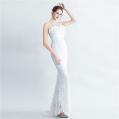 Ostrich Feather Strapless Maxi Dress