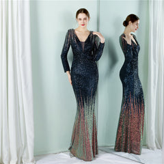 Sequined Gradient Fishtail Maxi Dress