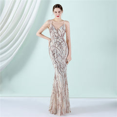 Sequin Lace Fishtail Maxi Dress