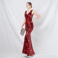 Sequined V-Neck Maxi Dress