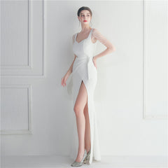 Beaded Fringe Split Maxi Dress