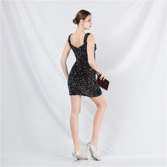 Sequined Beaded Ruched Bodycon Dress