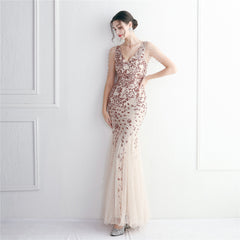 Sequined Beaded Fishtail Maxi Dress