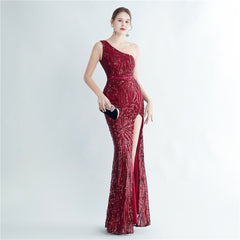 One-Shoulder Sequin Maxi Dress