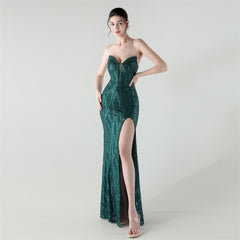 Sequined Heart-Collar Maxi Dress