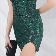 Short V-Neck Bodycon Split Dress