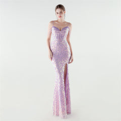 Sequined Boned Split Maxi Dress