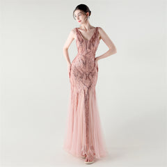 Backless Sequined Fishtail Maxi Dress