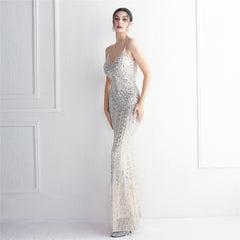 Sequined Fringed Fishtail Maxi Dress