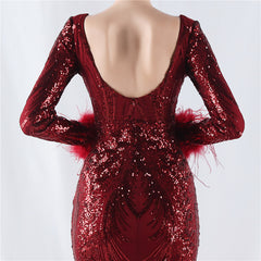 Sequin Feather Maxi Dress