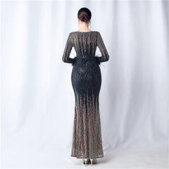 Ostrich Feather Gradient Sequin Maxi Dress
