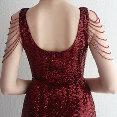 Sequined V-Neck Fishtail Maxi Dress