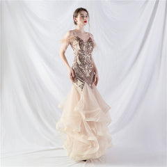 Feathered Sequin Maxi Dress