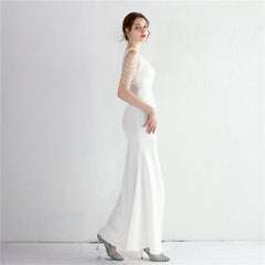 Beaded One-Shoulder Fishtail Maxi Dress