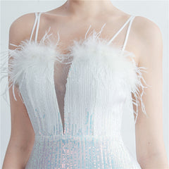 Ostrich Feather Sequin Maxi Dress