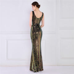 Sequined V-Neck Fishtail Maxi Dress