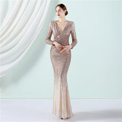 Sequined Gradient Fishtail Maxi Dress