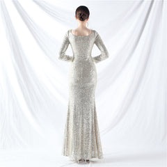 Ostrich Feather Sequin Split Maxi Dress