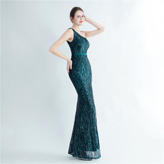 One-Shoulder Sequin Maxi Dress