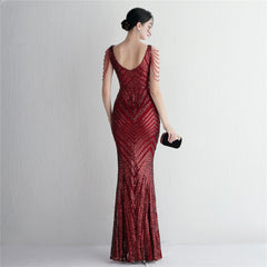 Sequined V-Neck Slim Maxi Dress