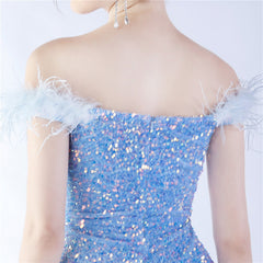 Off-Shoulder Sequin Feather Maxi Dress