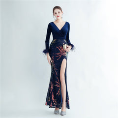 Ostrich Feather Sequined Maxi Dress