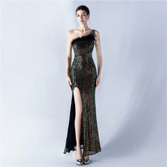 One-Shoulder Sequined Maxi Dress