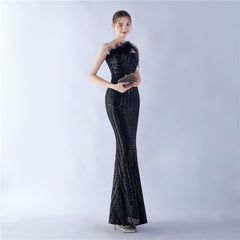 One-Shoulder Sequin Maxi Dress