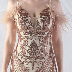 Feathered Sequin Maxi Dress