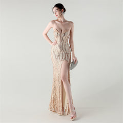 Sequined Heart-Collar Maxi Dress