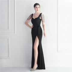 Beaded Fringe Split Maxi Dress