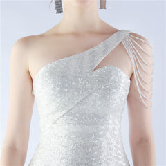 Sequin Beaded One-Shoulder Maxi Dress